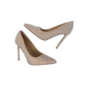 Anna Michelle Nude Stiletto Heels with Rhinestones